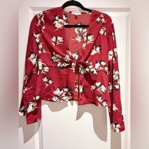 Peach Puff Front knot tie bell sleeves Made in Mexico blouse top floral Small